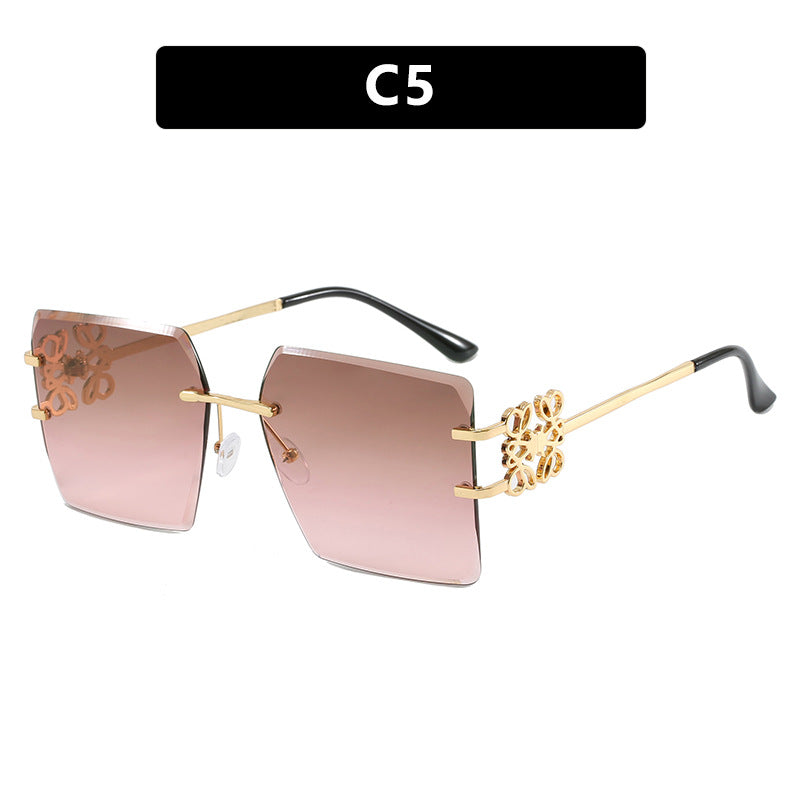 New square frameless cut edge sunglasses for fashionable women, personalized retro sunglasses trend