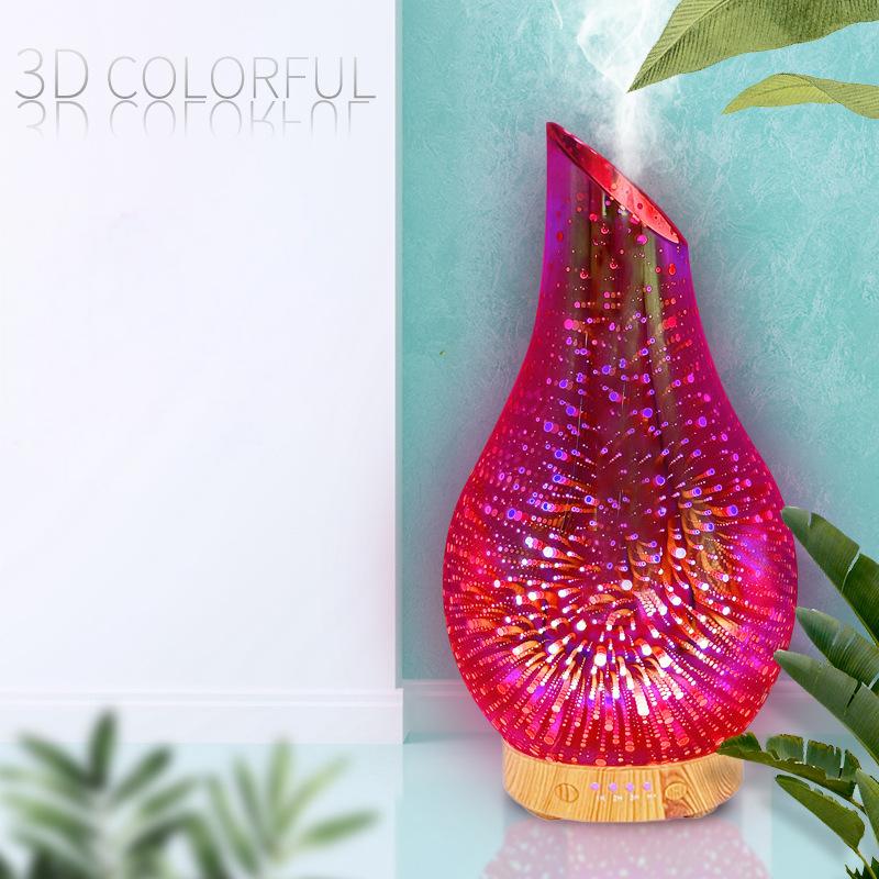 100ml Aromatherapy Machine Humidifier 3D Colorful Fireworks Aromatherapy Night Light Glass Home Ultrasonic Essential Oil Diffuser