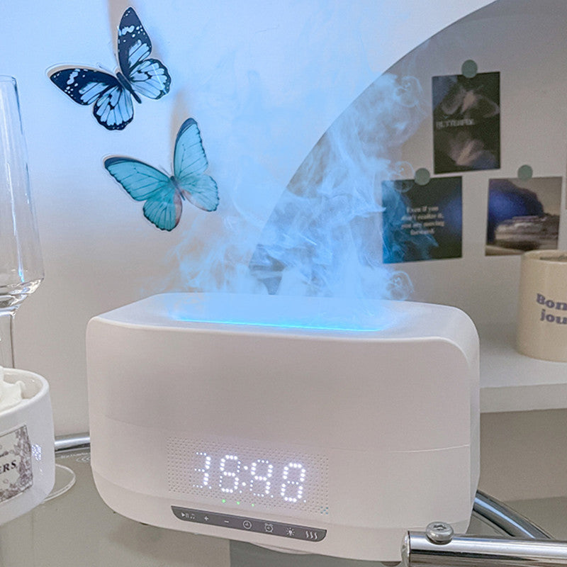 Multifunctional Atmosphere light sleep wireless Bluetooth speaker flame humidifier aromatherapy machine digital display clock