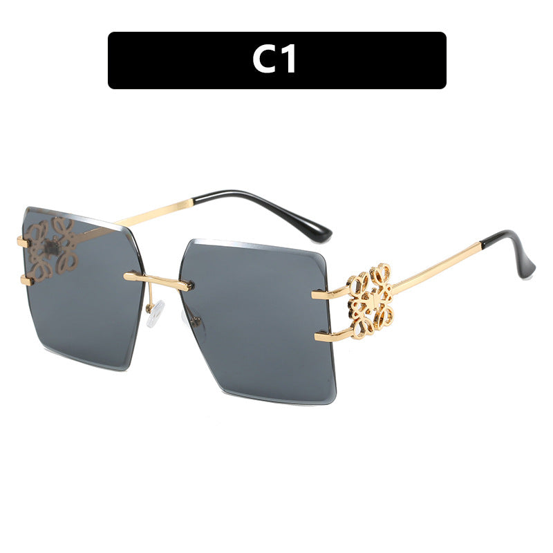 New square frameless cut edge sunglasses for fashionable women, personalized retro sunglasses trend