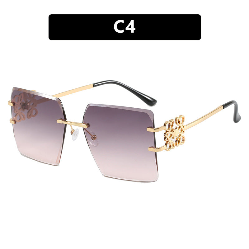 New square frameless cut edge sunglasses for fashionable women, personalized retro sunglasses trend