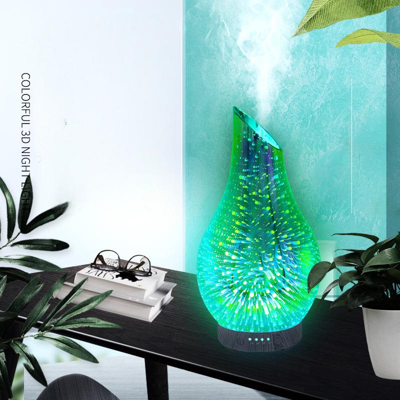 100ml Aromatherapy Machine Humidifier 3D Colorful Fireworks Aromatherapy Night Light Glass Home Ultrasonic Essential Oil Diffuser