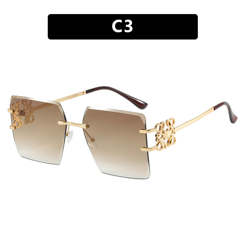 New square frameless cut edge sunglasses for fashionable women, personalized retro sunglasses trend