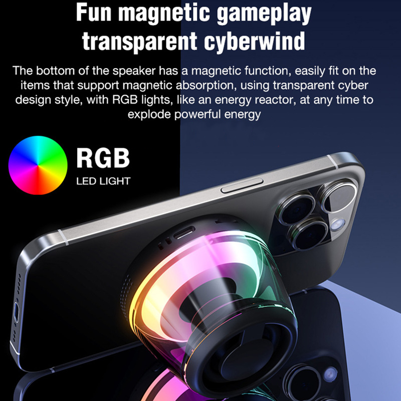 Magnetic Speaker Phone Holder Portable RGB Light Bluetooth Speaker Subwoofer Outdoor TWS Speaker